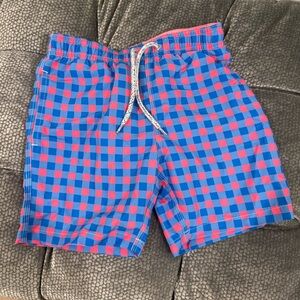 NWT MICHAEL'S BOY'S GINGHAM SWIM TRUNK ROYAL CORAL SZ 6 Brand New!